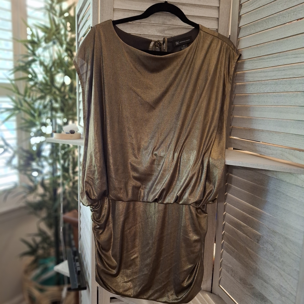 INC International Concepts Gold Asymmetrical Sheath Dress